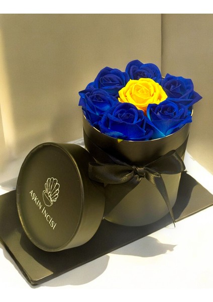 Sevgiliye Özel Hediye Gül Kutu Mavi Sarı Hediyelik Çiçek Doğum Günü Sepeti Kız Arkadaşa Eşe Sevgili