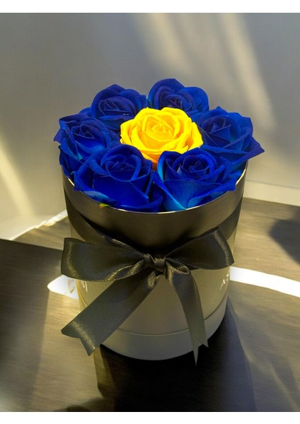 Sevgiliye Özel Hediye Gül Kutu Mavi Sarı Hediyelik Çiçek Doğum Günü Sepeti Kız Arkadaşa Eşe Sevgili modelleri