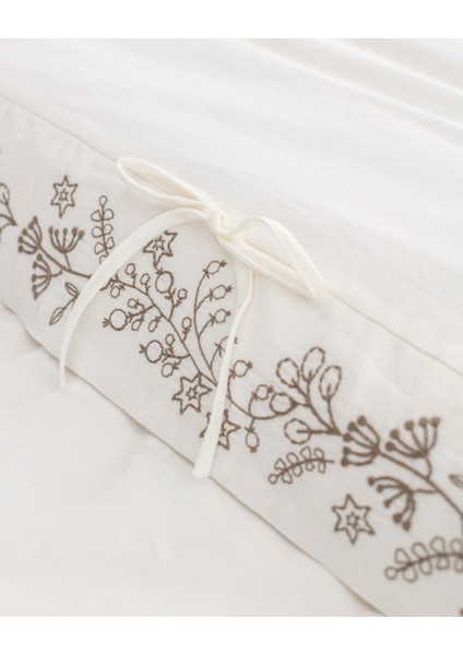 Relief King Size %100 Pamuk Bağlamalı Nevresim Takımı - Ekru/Haki