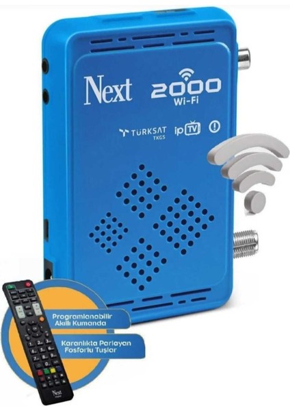 Full Hd Wi-Fi Çanaklı Uydu Alıcısı, 2000 Dahili, Mavi Renkli