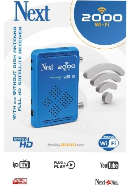 Full Hd Wi-Fi Çanaklı Uydu Alıcısı, 2000 Dahili, Mavi Renkli fiyatları