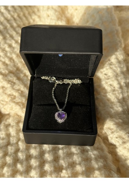 Işıklı Kutuda Çelik Mor Kalpli Parlak Ciddi Ilişki Kolyesi Kararmaz Sevgiliye Hediye modelleri