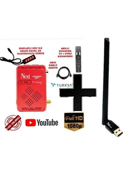 Yüksek Kaliteli Full Hd Uydu ve Wi-Fi Alıcısı Seti, Yeni Model, Kırmızı Renk