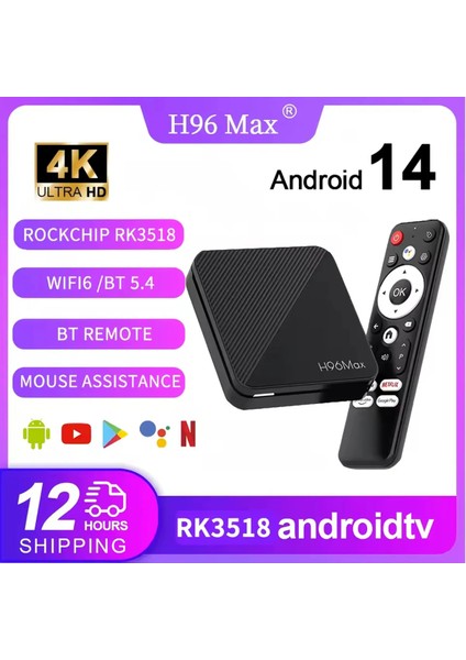 4K Android Tv Kutusu, 2gb Ram, 16GB Depolama, Air Mouse, Wifi6, Bluetooth 5.4, Ethernet