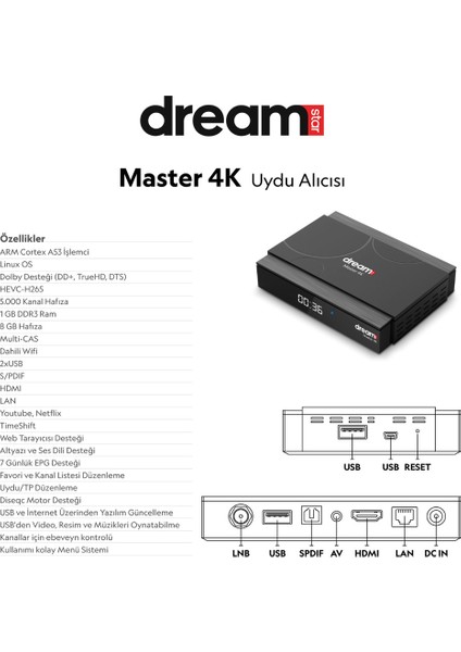 Yüksek Çözünürlük 4K Uydu Alıcısı, Siyah, Kesintisiz Eğlence fırsatları