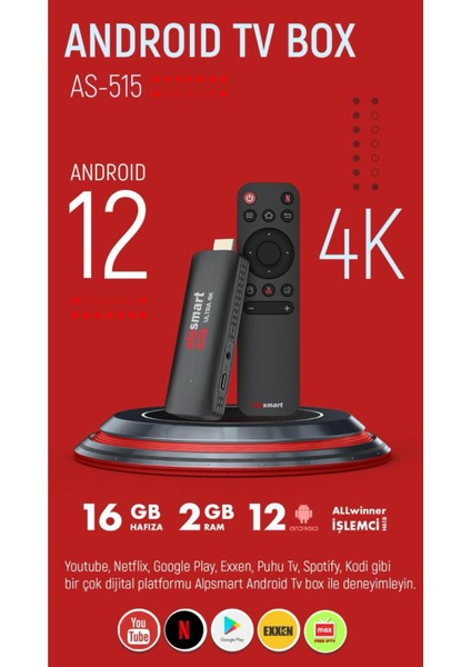 Android 12 Tv Mini Box, 2gb Ram, 16GB Depolama, Medya Oynatıcı, Renk: Sarı modelleri