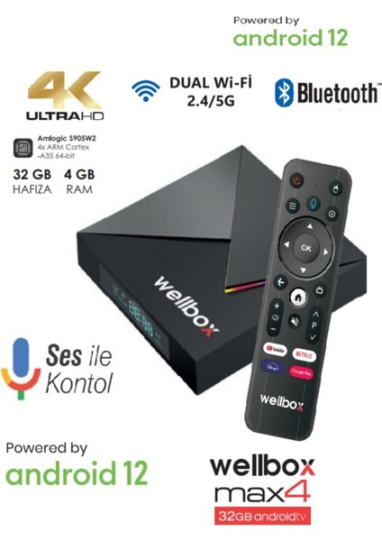 Ultra 4K Ip Tv Kutusu, Dahili Wi-Fi, Sesli Kumanda, Uydu Alıcı, Yüksek Çözünürlük fiyatları