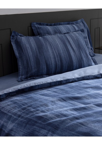 Raphael King Size %100 Pamuk Baskılı Saten Nevresim Takımı - Lacivert