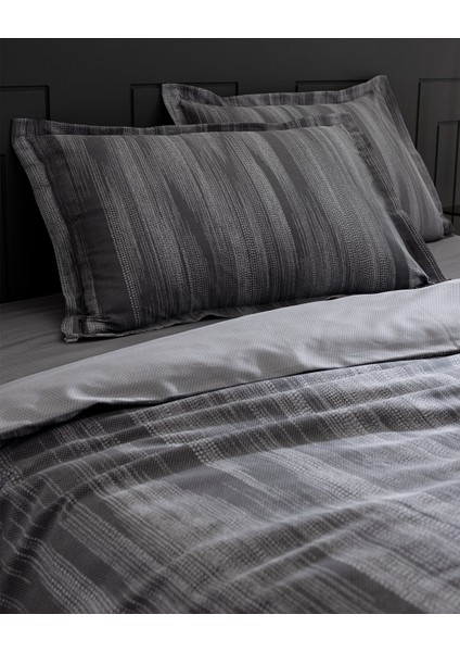Raphael King Size %100 Pamuk Baskılı Saten Nevresim Takımı - Antrasit