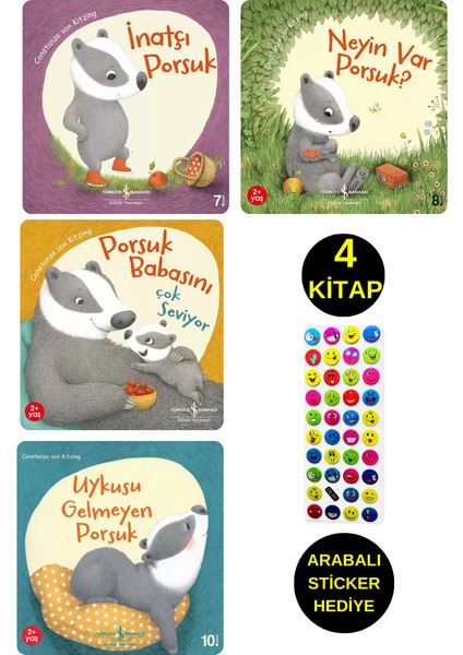 Emojili Sticker Hediye - Okul Öncesi Resimli Kitaplar - Porsuk Serisi - 4 Kitap