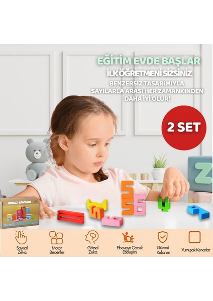 Eğitici Oyuncak Montessori Ahşap Sayı Blokları – 3 4 5 Yaş Okul Öncesi Matematik & Yapı Seti 20 Adet