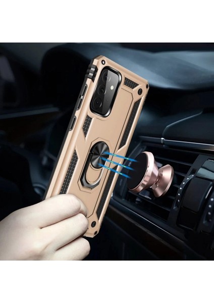 Samsung Galaxy A72 Kılıf Sofya Yüzüklü Silikon Kapak - Gold