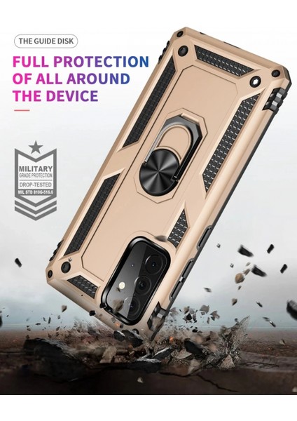 Samsung Galaxy A72 Kılıf Sofya Yüzüklü Silikon Kapak - Gold