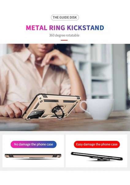 Samsung Galaxy A72 Kılıf Sofya Yüzüklü Silikon Kapak - Gold