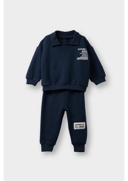 Erkek Bebek 2'li Takım Baskılı Selanik Kumaş Sweatshirt Eşofman Altı F9437A525WN