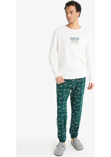 Pijama Takımı Regular Fit Baskılı Uzun Kollu Üst Desenli Uzun Alt G2643AX25WN