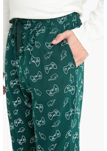 Pijama Takımı Regular Fit Baskılı Uzun Kollu Üst Desenli Uzun Alt G2643AX25WN
