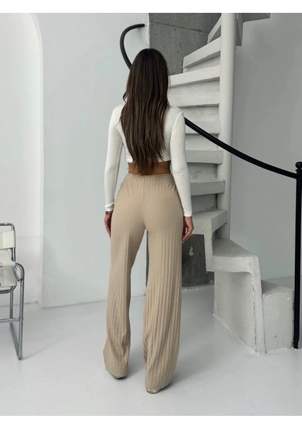 Fitilli Şardonlu Pantolon Bej A4058 - Lisinya modelleri