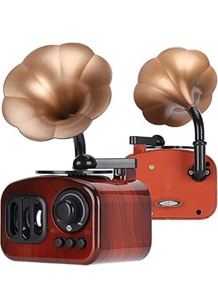 Ahşap Desenli Gramofon Müzik Kutusu Retro Nostaljik Müzik Çalar