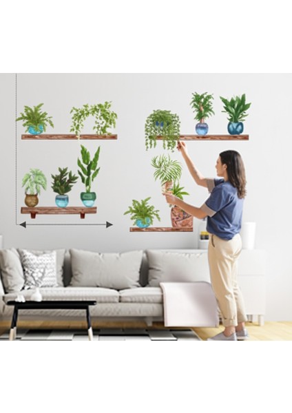 Tropikal Bitkiler Duvar Stickerı 10 Adet 90X35CM Pvc Malzeme Yeşil