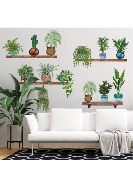 Tropikal Bitkiler Duvar Stickerı 10 Adet 90X35CM Pvc Malzeme Yeşil indirimleri