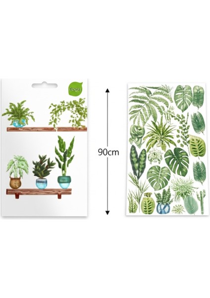 Tropikal Bitkiler Duvar Stickerı 10 Adet 90X35CM Pvc Malzeme Yeşil