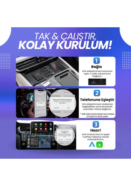 Link | Video Destekli Kablosuz Carplay & Android Auto Smart Aı Box Netflix & Youtube