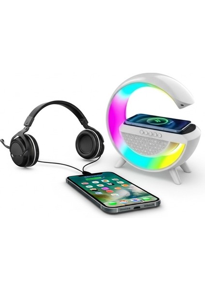 Kablosuz Şarj Standlı Rgb Hoparlör Hızlı Şarj Bluetooth 7 Renk LED Işık Sd Kart Fm Radyo Ses Bombası