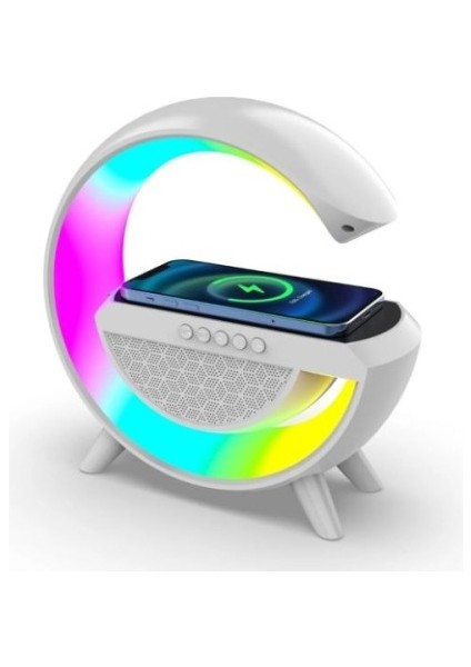 Kablosuz Şarj Standlı Rgb Hoparlör Hızlı Şarj Bluetooth 7 Renk LED Işık Sd Kart Fm Radyo Ses Bombası