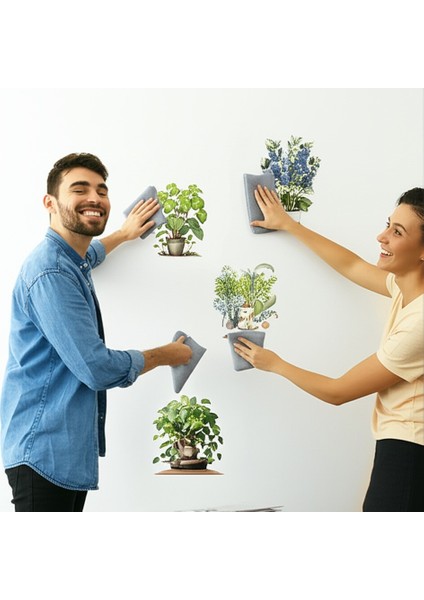 Tropikal Bitkiler Duvar Stickerı 8'li Set 30 cm Pvc Malzeme Yapışkanlı