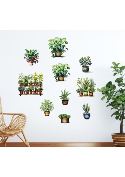 Tropikal Bitkiler Duvar Stickerı 8'li Set, 90X35 cm Büyük Boy Pvc