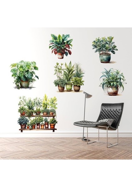 Tropikal Bitkiler Duvar Stickerı 8'li Set, 90X35 cm Büyük Boy Pvc modelleri