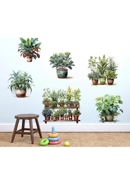 Tropikal Bitkiler Duvar Stickerı 8'li Set, 90X35 cm Büyük Boy Pvc indirimleri