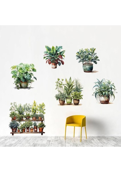 Tropikal Bitkiler Duvar Stickerı 8'li Set, 90X35 cm Büyük Boy Pvc