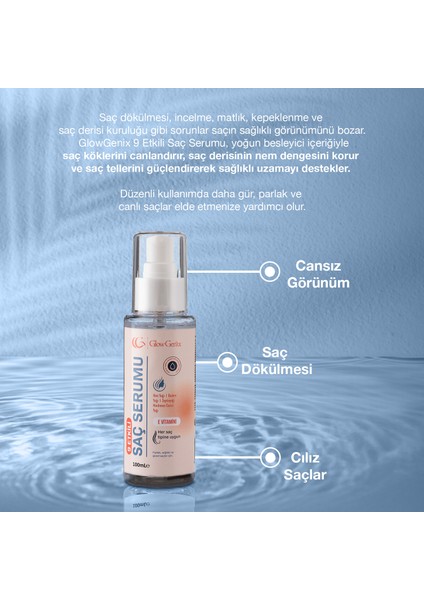 GlowGenix 9 Etkili Saç Serumu | Besleyici, Onarıcı, Yumuşatıcı, Elektriklenme Karşıtı | 100 Ml fiyatları