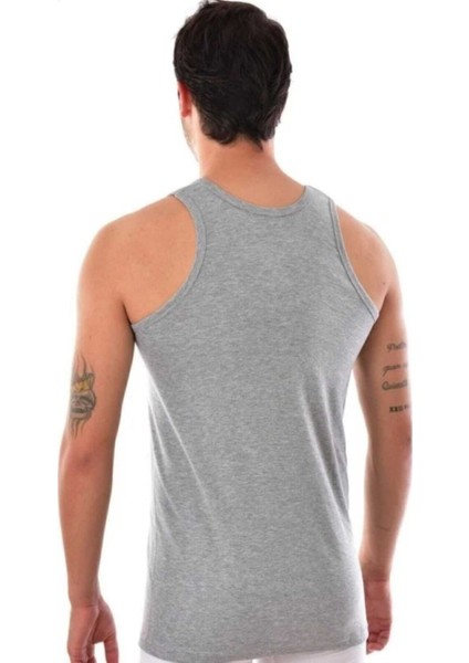 Erkek Ribana Sporcu Pamuklu Çapraz Sırt Gri Atlet TER0118 6'lı Paket + Elastan Likralı Pamuklu Boxer Siyah Külot TER0114 6'lı Paket