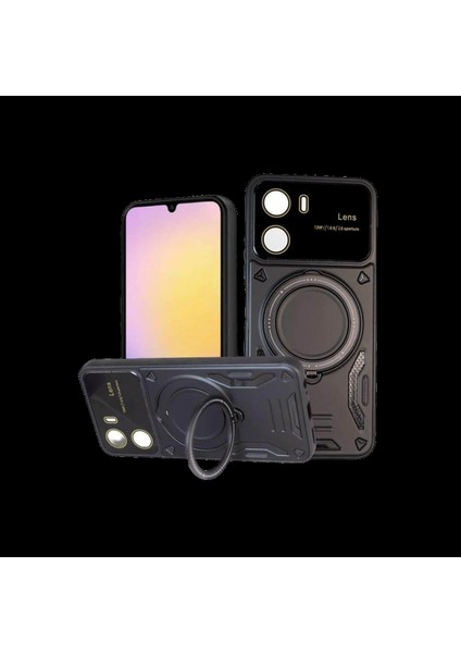 Vivo Y16 Kılıf Joy Lens Standlı Kapak - Siyah