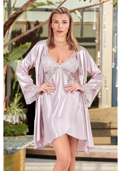 Nurteks 5344 Kadın Saten Gecelik ve Sabahlık Takımı