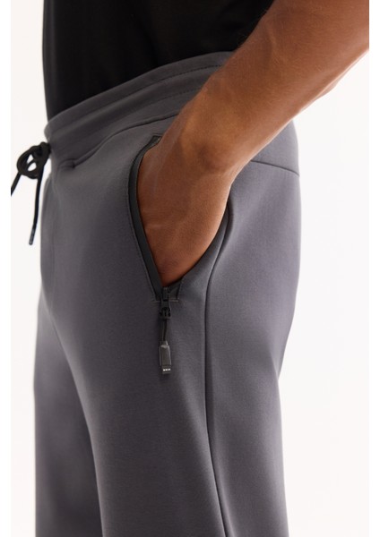 Erkek Antrasit Beli Lastikli Bağcıklı Bi-Stretch İnterlok Regular Fit Eşofman Altı B003400