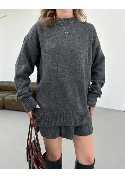 Triko Kumaş Pileli Etekli Hırka Takım