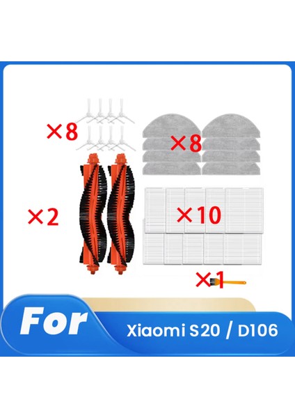 Xiaomi S20 / D106 Için 29 Pcs Süpürme Robot Aksesuarları Temizleyici Parçalar Değiştirme Ana Yan Fırça Pas Filtre Seti (Yurt Dışından)
