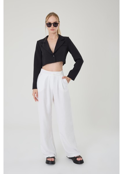 Kadın Beyaz Keten Karışımlı Kore Model Palazzo Pantolon modelleri