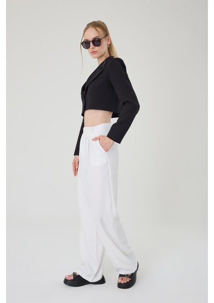 Kadın Beyaz Keten Karışımlı Kore Model Palazzo Pantolon fırsatları