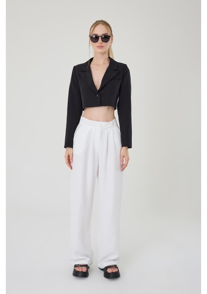 Kadın Beyaz Keten Karışımlı Kore Model Palazzo Pantolon indirimleri