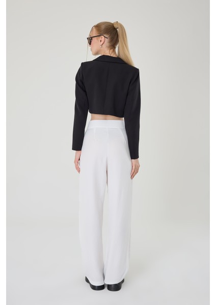 Kadın Beyaz Keten Karışımlı Kore Model Palazzo Pantolon