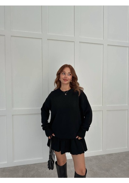 Triko Kumaş Pileli Etekli Hırka Takım