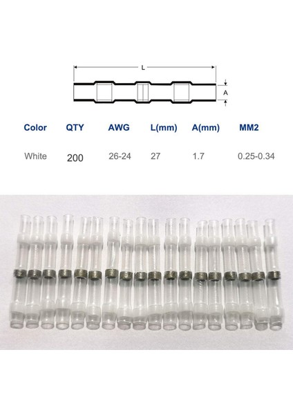 400PCS 26-24 Awg Beyaz Lehim Conta Kablosu Konektörleri, Isı Shrink Butt Konektörleri, Su Geçirmez ve Yalıtımlı Tel Terminal (Yurt Dışından) fiyatları