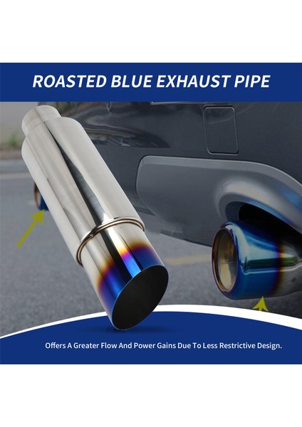 Araba Evrensel Paslanmaz Çelik Arka Egzoz Borusu Kare Susturucu Kuyruk Boğaz Susturucu Uç Boru 370MM Kavrulmuş Mavi (Yurt Dışından) indirimleri