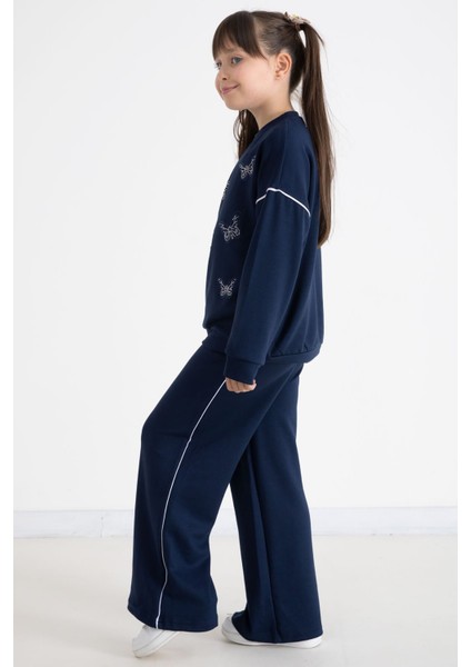 Lacivert Payetli Kelebek Işlemeli Geniş Paça Kız Çocuk Eşofman Takımı 22735 fırsatları
