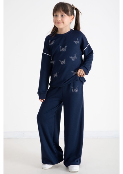 Lacivert Payetli Kelebek Işlemeli Geniş Paça Kız Çocuk Eşofman Takımı 22735 indirimleri